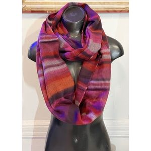 L&T Cashmere-Feel Raspberry Stripes Eternity Infinity Scarf : New w/ Tags